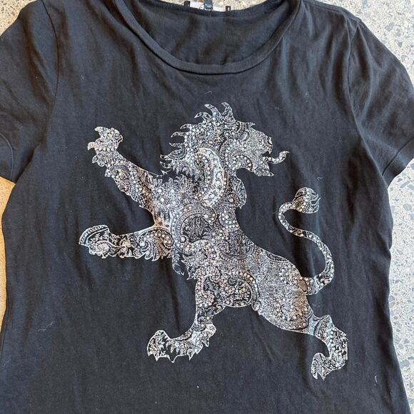 Express Women’s Medium Tee Black Graphic Rhinestone Lion Cotton Y2K Early 2000s - Picture 2 of 3